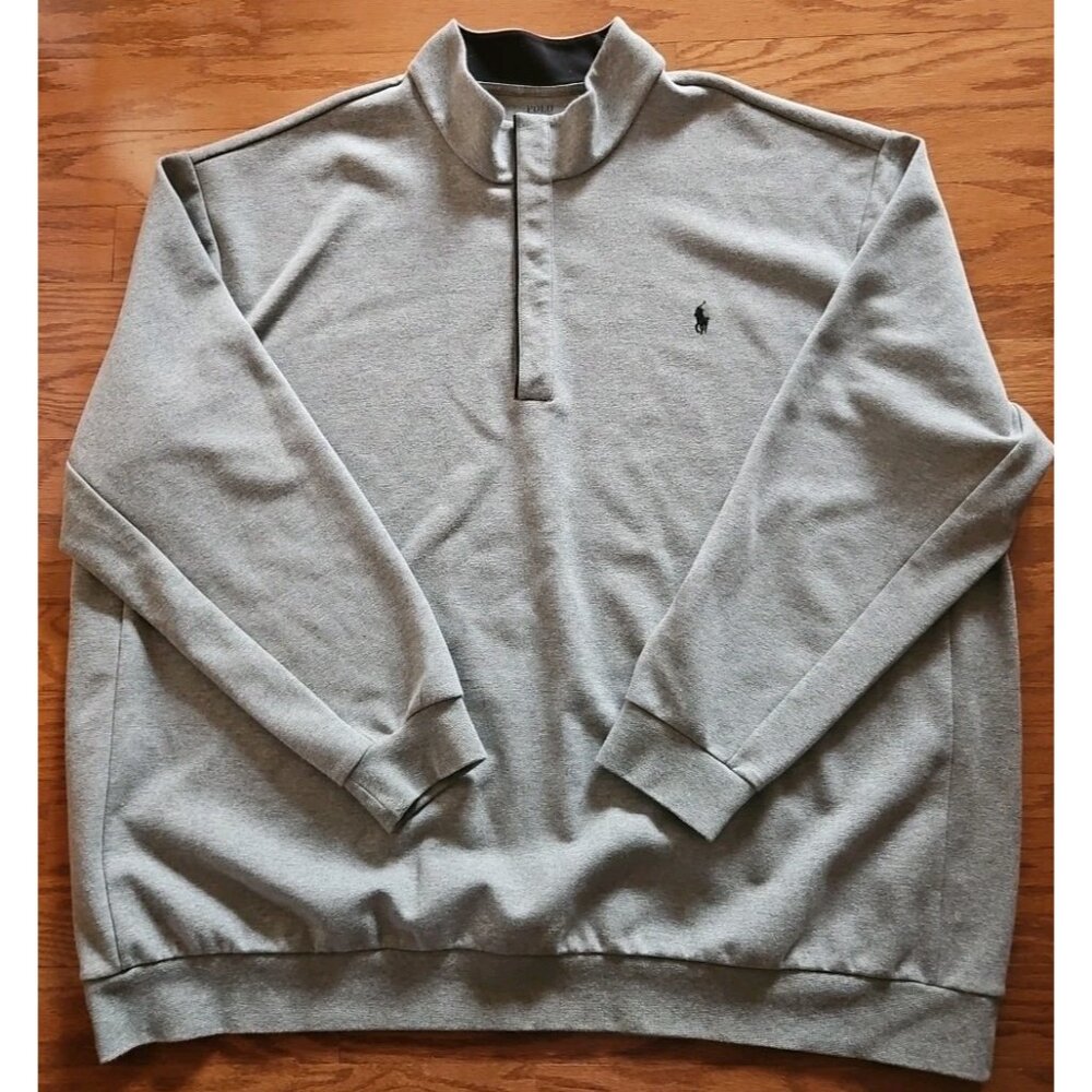 Polo Ralph Lauren Mens 1/4 Snap Double Knit Pullover Shirt 4XLT Gray Black Pony